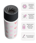 IRISgo cup flow 500ml Herz Design – patentiert, auslaufsicher, modular und personalisierbar