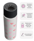 IRISgo cup stream 650ml Herz Design – patentiert, auslaufsicher, modular und personalisierbar
