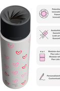 IRISgo cup stream 650ml Herz Design – patentiert, auslaufsicher, modular und personalisierbar