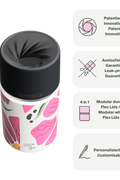 IRISgo cup sip 350ml Boho Bloom Design – patentierter Drehverschluss, auslaufsicher, modulares Flex-Lid-System und personalisierbar