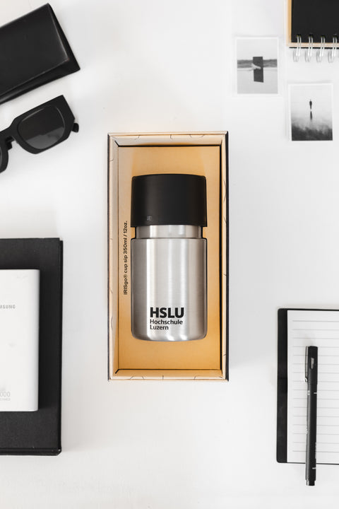 IRISgo cup sip 350ml Edelstahl mit Hochschule Luzern Logo