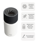 IRISgo cup Thermobecher weiss 350ml mit patentiertem Drehverschluss aus doppelwandigem Edelstahl, Swiss Made