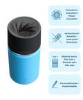 IRISgo cup Thermobecher blau 350ml mit patentiertem Drehverschluss aus doppelwandigem Edelstahl, Swiss Made