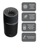 IRISgo cup Thermobecher schwarz 350ml mit patentiertem Drehverschluss aus doppelwandigem Edelstahl, Swiss Made