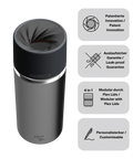 IRISgo cup Thermosflasche Silber 500ml mit patentiertem Drehverschluss aus doppelwandigem Edelstahl, Swiss Made
