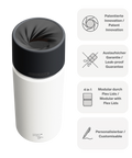 IRISgo cup Thermosflasche weiss 500ml mit patentiertem Drehverschluss aus doppelwandigem Edelstahl, Swiss Made