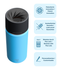 IRISgo cup Thermosflasche blau 500ml mit patentiertem Drehverschluss aus doppelwandigem Edelstahl, Swiss Made