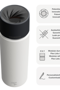 IRISgo cup Thermosflasche weiss 650ml mit patentiertem Drehverschluss aus doppelwandigem Edelstahl, Swiss Made