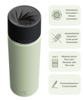 IRISgo cup Thermosflasche grün 650ml mit patentiertem Drehverschluss aus doppelwandigem Edelstahl, Swiss Made