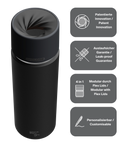 IRISgo cup Thermosflasche schwarz 650ml mit patentiertem Drehverschluss aus doppelwandigem Edelstahl, Swiss Made