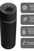 IRISgo cup Thermosflasche schwarz 650ml mit patentiertem Drehverschluss aus doppelwandigem Edelstahl, Swiss Made