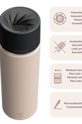 IRISgo cup Thermosflasche beige 650ml mit patentiertem Drehverschluss aus doppelwandigem Edelstahl, Swiss Made