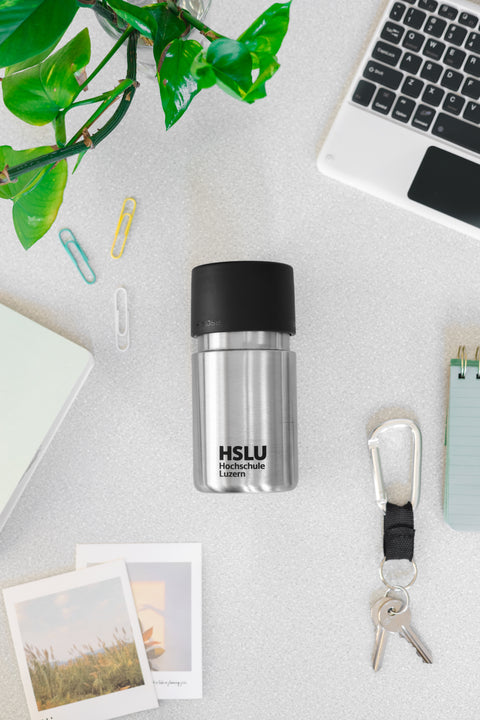 IRISgo cup 350ml in Edelstahl mit Hochschule Luzern logo bedruckt