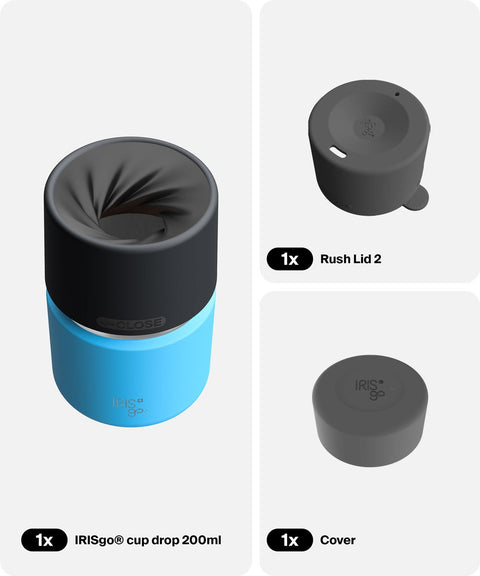IRISgo® cup drop 200ml in Ocean Blue im Espresso Boost Bundle, Thermobecher Swiss Made