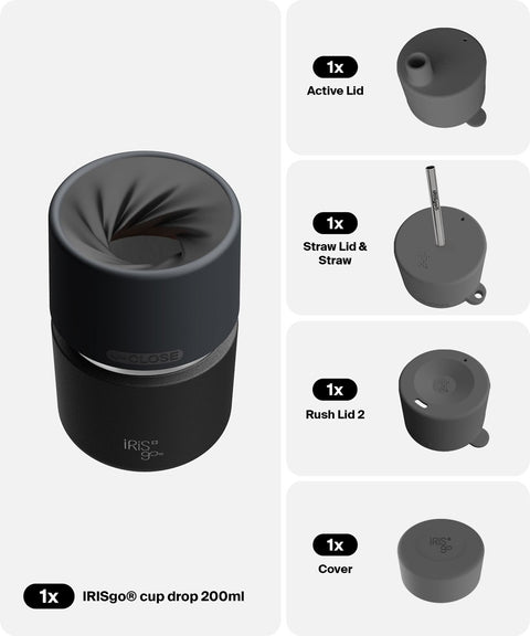 IRISgo® cup drop 200ml in Roasted Black im 4in1 Bundle, Thermobecher Swiss Made