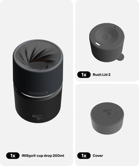 IRISgo® cup drop 200ml in Roasted Black im Espresso Boost Bundle, Thermobecher Swiss Made