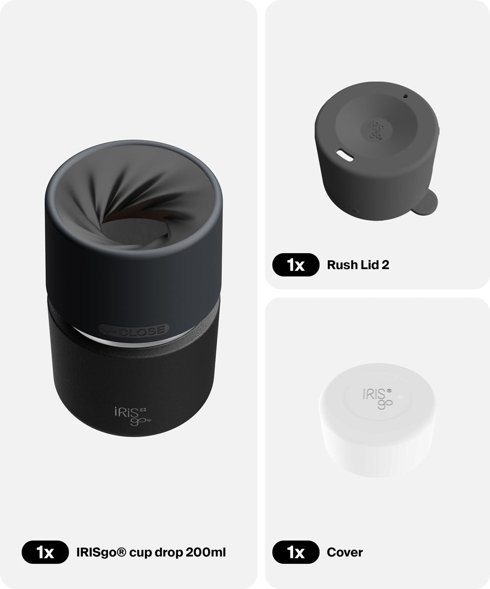 IRISgo® cup drop 200ml in Roasted Black im Espresso Boost Bundle, Thermobecher Swiss Made