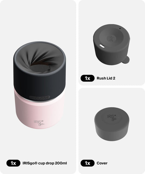 IRISgo® cup drop 200ml in Tasty Rosé im Espresso Boost Bundle, Thermobecher Swiss Made