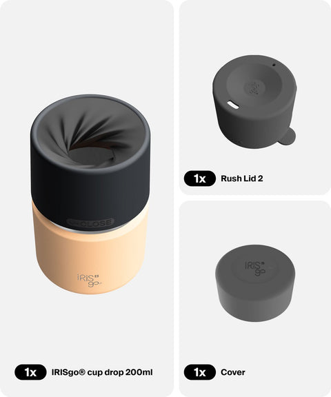 IRISgo® cup drop 200ml in Vibrant Orange im Espresso Boost Bundle, Thermobecher Swiss Made