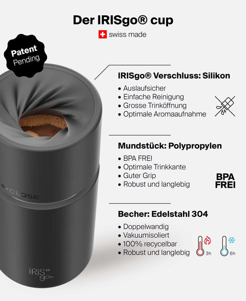 IRISgo® cup - Thermobecher & Kaffeebecher to go - Auslaufsicher - Edelstahl - 200ml