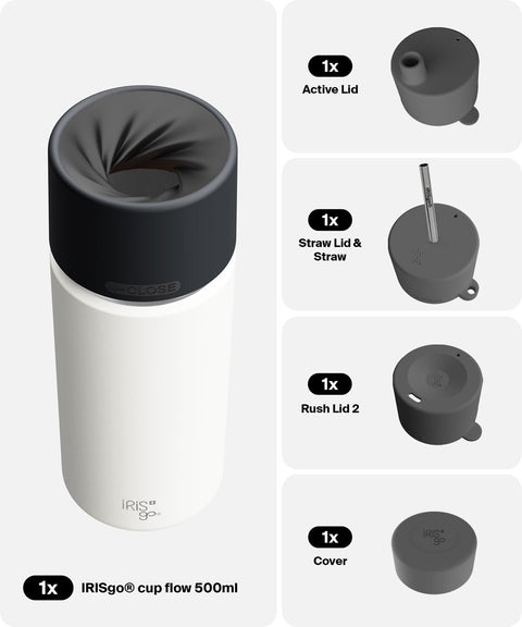 IRISgo® cup flow 500ml in Flat White im 4in1 Bundle, Thermobecher Swiss Made