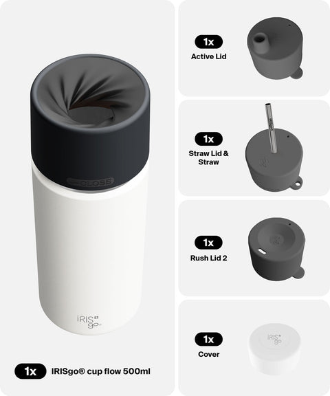 IRISgo® cup flow 500ml in Flat White im 4in1 Bundle, Thermobecher Swiss Made