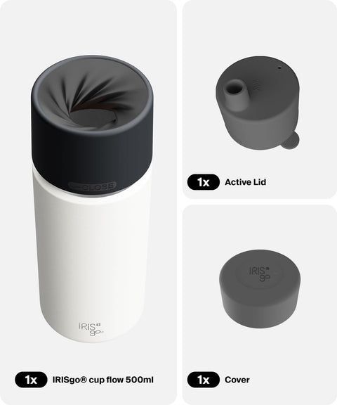 IRISgo® cup flow 500ml in Flat White im Active Bundle, Thermobecher Swiss Made