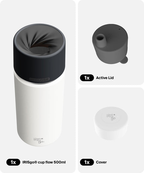 IRISgo® cup flow 500ml in Flat White im Active Bundle, Thermobecher Swiss Made