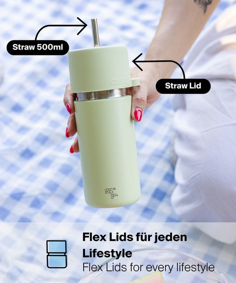 IRISgo® cup flow 500ml Thermobecher in kea green mit Straw Lid, Flex Lids für jeden Lifestyle