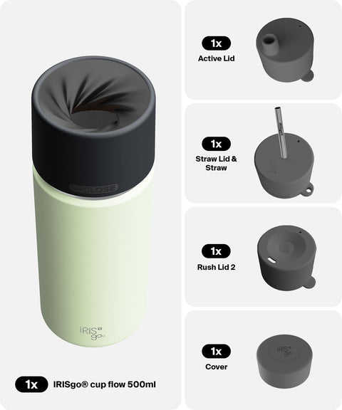 IRISgo® cup flow 500ml in Kea Green im 4in1 Bundle, Thermobecher Swiss Made