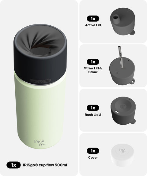 IRISgo® cup flow 500ml in Kea Green im 4in1 Bundle, Thermobecher Swiss Made