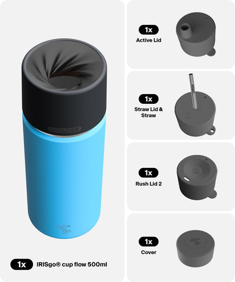 IRISgo® cup flow 500ml in Ocean Blue im 4in1 Bundle, Thermobecher Swiss Made