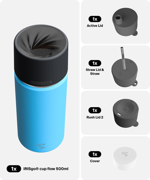 IRISgo® cup flow 500ml in Ocean Blue im 4in1 Bundle, Thermobecher Swiss Made