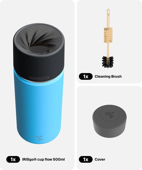 IRISgo® cup flow 500ml in Ocean Blue im Starter Bundle, Thermobecher Swiss Made