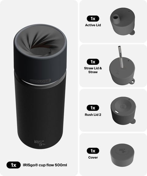 IRISgo® cup flow 500ml in Roasted Black im 4in1 Bundle, Thermobecher Swiss Made