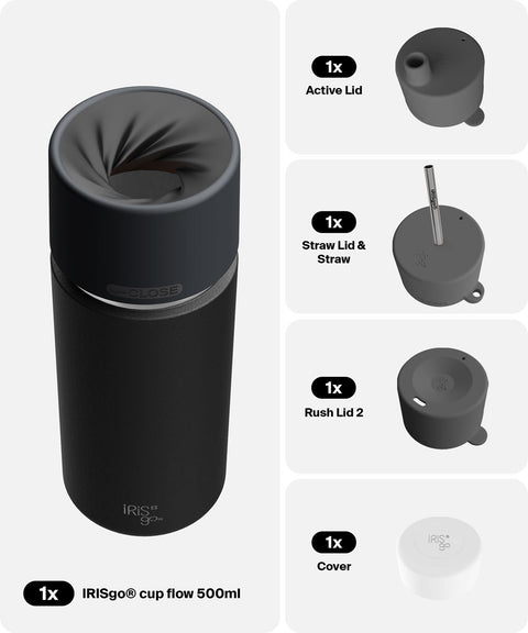 IRISgo® cup flow 500ml in Roasted Black im 4in1 Bundle, Thermobecher Swiss Made