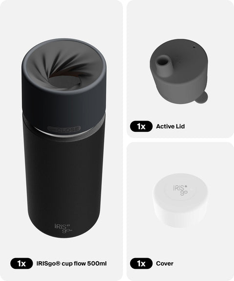 IRISgo® cup flow 500ml in Roasted Black im Active Bundle, Thermobecher Swiss Made