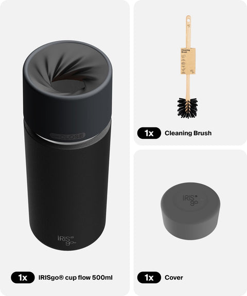 IRISgo® cup flow 500ml in Roasted Black im Starter Bundle, Thermobecher Swiss Made