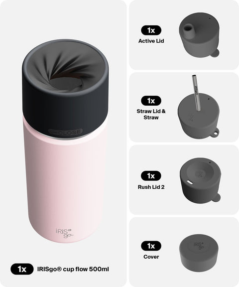 IRISgo® cup flow 500ml in Tasty Rosé im 4in1 Bundle, Thermobecher Swiss Made