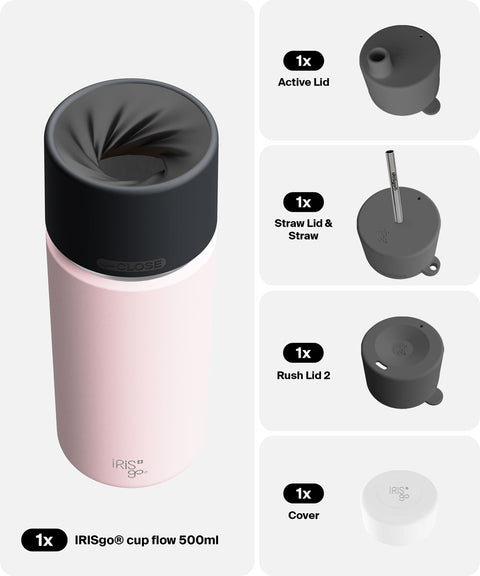 IRISgo® cup flow 500ml in Tasty Rosé im 4in1 Bundle, Thermobecher Swiss Made