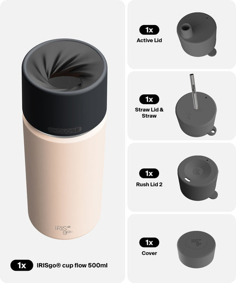 IRISgo® cup flow 500ml in Vanilla Cream im 4in1 Bundle, Thermobecher Swiss Made