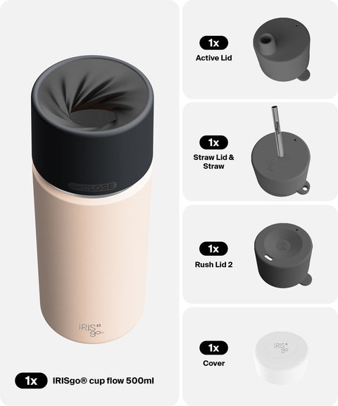 IRISgo® cup flow 500ml in Vanilla Cream im 4in1 Bundle, Thermobecher Swiss Made