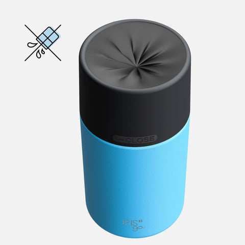 IRISgo® cup sip 350ml in Ocean Blue geschlossen, 100 Prozent auslaufsicher