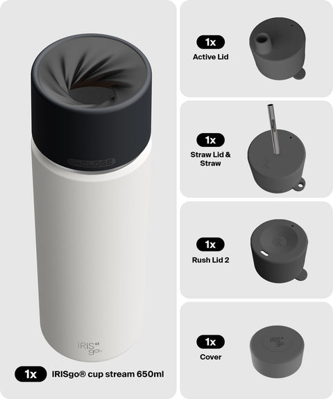 IRISgo® cup stream 650ml in Flat White im 4in1 Bundle, Thermobecher Swiss Made