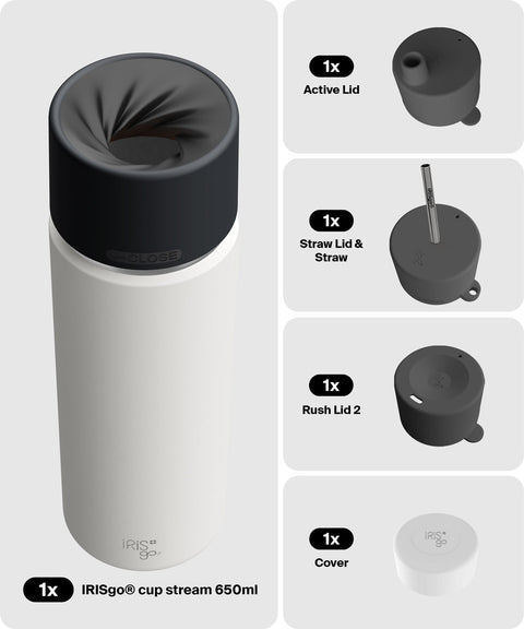 IRISgo® cup stream 650ml in Flat White im 4in1 Bundle, Thermobecher Swiss Made