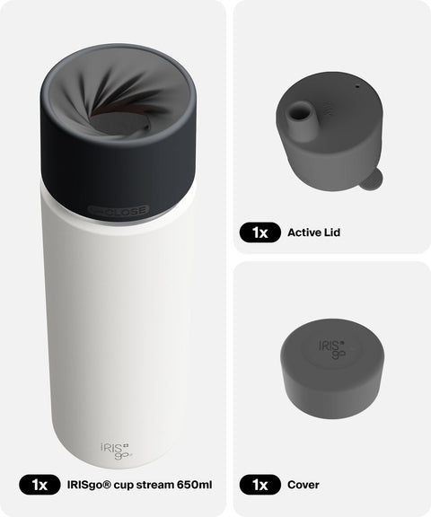 IRISgo® cup stream 650ml in Flat White im Active Bundle, Thermobecher Swiss Made