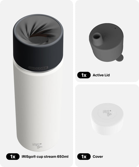 IRISgo® cup stream 650ml in Flat White im Active Bundle, Thermobecher Swiss Made