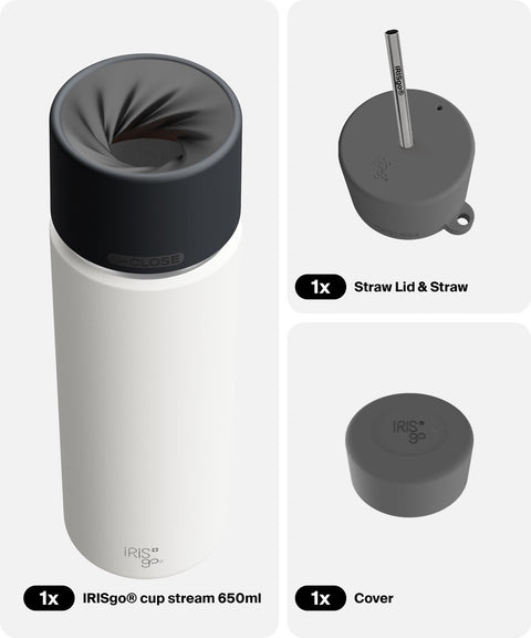 IRISgo® cup stream 650ml in Flat White im Hydration Bundle, Thermobecher Swiss Made