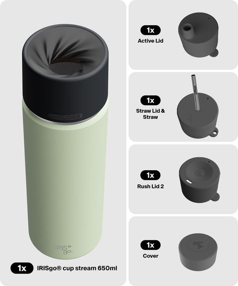 IRISgo® cup stream 650ml in Kea Green im 4in1 Bundle, Thermobecher Swiss Made