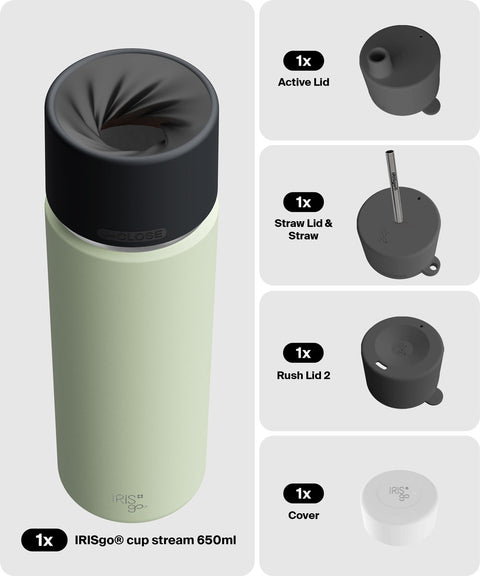 IRISgo® cup stream 650ml in Kea Green im 4in1 Bundle, Thermobecher Swiss Made
